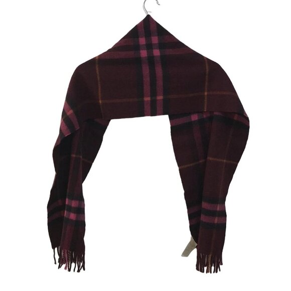 Auth Burberry Dark Brown Pink Multi Cashmere Scarf - Picture 2 of 6